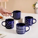 Nestasia Stackable Ceramic Cups Set of 4 (220 ml) | Microwave & Dishwasher Safe Tea & Coffee Mugs with Glossy Finish | Ideal for Gifting (Blue)