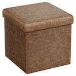 SONGMICS 38 cm Storage Ottoman, Folding Storage Bench with Lid, Cube Footstool, Synthetic Leather, 300 kg Load Capacity, for Entryway, Living Room, Bedroom, Coffee Brown LSF010K51