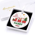 Personalised My First Christmas Bauble, Christmas Train Design, Tree Decorations Baby's 1st New Baby Boy, Christmas Gifts for Boy, With Gift Box