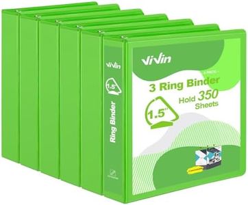 ViVin Sturdy 1.5 Inch 3 Ring Binder with 2 Pockets, 6 Pack, Ivy Green