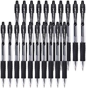 Gel Pens Retractable Fine Point Black Gel Ink Rollerball Pen, Smooth Writing Pens for Office - 0.7mm with Grips (20 Pack)
