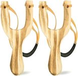 POPLAY Wooden Slingshot Toy, 2PCS Solid Wood Slingshot with Classic Construction for Outdoor Hunting Sports, Camping, Shooting, Hiking for Kids and Adults