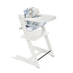 Tripp Trapp High Chair and Cushion with Stokke Tray - White with Waves Blue - Adjustable, Convertible, All-in-One High Chair for Babies & Toddlers