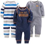 Simple Joys by Carter's Baby Boys' 3-Pack Jumpsuits, Gray, Multi Stripe, Navy Stripe, 6-9 Months