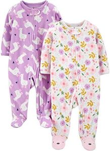 Simple Joys by Carter's Baby Girls' Fleece Footed Sleep and Play, Pack of 2, Purple Llama/White Floral, 3-6 Months