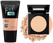 Maybelline New York Fit Me Matte+Poreless Liquid Light Coverage Foundation For Oily Skin oil Tube,310 Sun Beige,18Ml&New York Fit Me Matte Poreless Powder,310 Sun Beige,0.29 Oz/8.5G,Pack Of 1