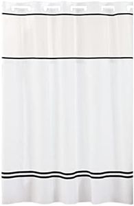 Hookless It's A Snap! Monterey Shower Curtain, 3-in-1 Shower Curtain Set Includes Fabric Shower Curtain with Sheer Top Window, Flex-On Rings & PEVA Liner, 71" x 74", White/Black