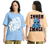 Veirdo® Pure 100% Cotton Oversized Loose & Baggy Fit Drop Shoulder Half Cool Graphic & Typographic Printed T-Shirts Combo for Women & Girls (PO2_OS_V_INRMG_SPCP_XL)