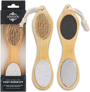 Dermasuri - 4 in 1 Exfoliating Foot Scrub Kit - Multi Purpose Foot Care - Natural Bamboo Pedicure Foot Spa Kit - Pumice Stone Callus Remover - Stainless Steel File, Sand Paper Surface, & Dry Brush