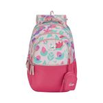 Genie Violet Backpack for Girls, 17" Cute, Colourful Bags, Water Resistant and Lightweight, 3 Compartment with Happy Pouch, 27 Liters, Nylon Twill, Beige, Beige, 17 inch, Casual