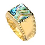 18K Yellow Gold Plated Solid 925 Sterling Silver Ring for Men, Genuine Abalone Shell Square 12MM Gemstone Signet Ring, Unique Handcrafted Jewelry