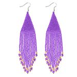 Samiyack Long Native Beaded Earrings, Big Boho Seed Bead Fringe Dangle Earrings for Women, Large Bohemian Handmade Beaded Tassel Chandelier Drop Earrings, beads, No Gemstone