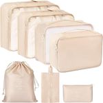 AXEVU 7 Set Packing Cubes Luggage Organizers With Travel Suitcases Accessories Bag, Toiletry Bag & Shoes Bag And Clothes Cosmetics Pouch (Beige)