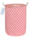 LANGYASHAN Laundry Basket Canvas Fabric Collapsible Organizer Basket for Storage Bin Toy Bins Gift Baskets Bedroom Clothes Children Nursery Hamper (Pink Heart)