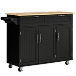 HOMCOM Rolling Kitchen Island, Kitchen Cart on Wheels with 2 Storage Drawers, 3 Door Cabinets and Towel Rack for Dining Room (Black, 3-Doors)