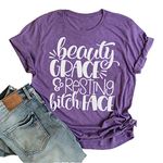 YourTops Women Beauty Grace & Resting Bitch FACE T-Shirt Graphic Shirt Purple
