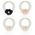 Sanas Pearl Hairband with Rose 4Pcs Pearl Bracelet for Girls Hair Beads for Women Hairband Hair Accessories Scrunchies Rubber Band for Hair 4Pcs (Multicolour)