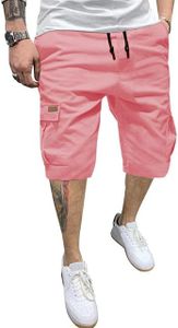 JMIERR Mens Casual Twill Cargo Shorts Cotton Drawstring Classic Cargo Chino Stretch Short with 6 Pockets for Men, US44(4XL), Pink