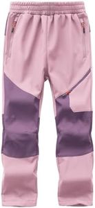 Buyboxs Girls Snow Pants Winter Pants Kids Waterproof Ski Pants Fleece Lined Windproof For Girl Snowboarding Outdoor Hiking Adjustable Waist With Zipper Pockets Pink+Dark Purple-XXS