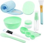 YuCool DIY Facemask Mixing Tool Set, DIY Facial Tool Mixing Bowl Silicone Brushes Stick Spatula Spray Bottle Adjustable Headband-Green