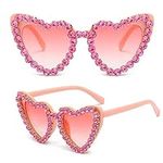 GLGHMH Vintage Diamond Heart Sunglassess, Trendy Bling Rhinestone Cat Eye Sunglasses for Girls Women Shopping Traveling Driving Summer Fancy Funny Party Accessories (Pink)