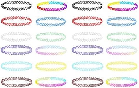 Tadipri 24 Piezas Choker Collares Collares Joyería De Moda De Liga Bijouterie De Moda Para Niñas Niñas Niños,Collares Elásticos(Multicolor)