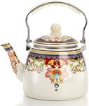 Yarlung 3.3L Enamel Tea Kettle with Tea Infuser, Vintage Floral Teakettle for Stovetop, Colorful Enamel on Steel Teapot with Handle for Hot Water, No Whistling