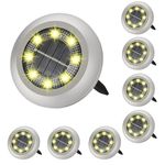 AMUFER 8 Pack Solar Ground Lights, 2024 Upgraded Solar Lights Outdoor Garden, Disk Lights Decking Lights Solar Garden Lights for Lawn Pathway Yard Landscape Walkway(Warm White)