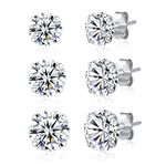 3 Pairs 925 Sterling Silver CZ Stud Earrings Set 4mm 5mm 6mm Cubic Zirconia Stud Earrings Men Women