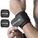 STRAUSS Wrist Support|Wrist Band for Compression and Support|Adjustable Fitness Band for Gym,Sports and Weightlifting|Comfortable and Breathable Fabric |Wrist Strap Ideal for Men and Women|Pair,(Black)