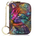 APHISON Credit Card Holder for Women Card Case RFID Blocking Ladies Cute Cartoon Artistic Coin Purses Small Wallet Pouch for Girls/Kids 10 Card Slots Gift Colorful Cat2