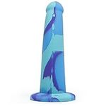 Lovehoney Air and Water Curved Dildo - 6.5 Inch Suction Cup Dildo for Women - Multicoloured Silicone Dildo - Waterproof - Blue