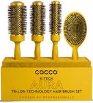 COCCO Aura Brush Set, Ceramic Paddle & Round Hairbrushes for Women, Blow-Drying & Frizz Control, Tourmaline Bristles, Ergonomic Grip, Full Styling Set, Yellow