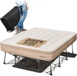 Oaktiv Queen Air Mattress with Frame, Self Inflating/Deflating Air Mattress on Stand - PeakRest Blow Up Anywhere Bed for Guests, Camping - Portable Queen Bed with Travel Rolling Case on Wheels