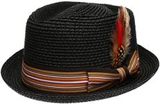 EPOCH HATS Men's Premium Straw Porkpie Fedora Hat (L/XL, BLACK)