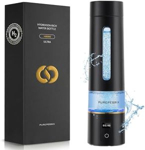 PUREPEBRIX Hydrogen Water Bottle Generator-Up to 8100 PPB Molecular Hydrogen, 12-Hour Hydrogen Retention, IHSA Certified SPE/PEM Tech, Portable Hydrogen Bottle, Healthy Gift (Black)