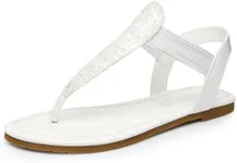 SANDALUP Women's Elastic strappy Flat Sandals w Sparkling Thong Sandals for Women - Ankle Strap Sandals for Dressy Summer - Sparkly Sandals Women for Walking