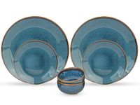 Bodhi House Handcrafted Stoneware Reactive Glaze Ceramic Dinner Set, 6 Pieces Serving for 2, Microwave and Dishwasher Safe, Bone-ash Free, Crockery Set for Dining and Gifting, Greenish Blue