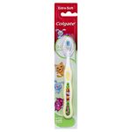 Colgate Kids Toothbrush 0-2 years | baby toothbrush | extra soft bristles | gently and effectively clean first teeth | small brush head | blue bristles toothpaste guide | non-slip handle