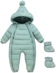 KEOYA Baby Snowsuit Romper Jumpsuit Coat Hooded Bodysuit Outfit Thicken with Zipper Foot Cover Green 24 Months