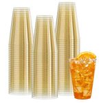 Vplus 100 Count 14 OZ Gold Glitter Heavy Duty Large Plastic Cups, Disposable Plastic Glasses Tumblers, Elegant Wedding Birthday Party Cups