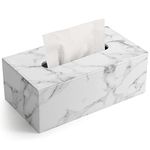 KINGFOM Rectangular PU Leather Facial Tissue Box Napkin Holder for Home Office, Car Automotive Decoration (Gray Marble Pattern)