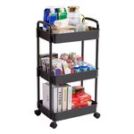 Vtopmart 3 Tier Rolling Cart with Wheels, Detachable Utility Storage Cart with Handle and Lockable Casters, Heavy Duty Storage Basket Organizer Shelves, Easy Assemble for Office, Bathroom, Kitchen