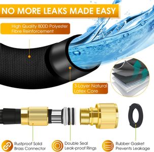Expandable 100ft Garden Hose – 10-Function Spray Gun, Brass Fittings, Kink-Free, 3-Layer Latex
