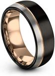 Tungsten Wedding Band Ring 8mm for Men Women Black & 18K Rose Gold Plated Offset Line Domed Half Brushed Polished Size 6.5