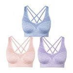 SEGRILA Women’s Sports Bras 3 Pack Crisscross Back Yoga Bras Medium Support Workout Bras with Removable Pads（Purple&Green&Blue, M）