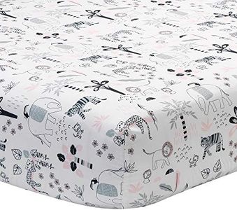 Lambs & Ivy Happy Jungle - Sábana bajera ajustable para cuna, 100% algodón, color blanco