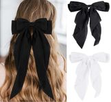 2 Pcs Big Bow Hair Clips, Long Tail French Hair Bows for Women Girl, Satin Silky Bow Hair Barrette,Metal Clips Bowknot Aesthetic Hairclips Cute Hair Accessories for Women Girls