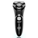 Men's Electric Shaver - MAX-T Corded and Cordless Rechargeable 3D Rotary Shaver for Men, Electric Razor Men with Pop-up Sideburn Trimmer Wet and Dry with Wall Adapter 100-240V