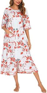 Rubehoow Zipper House Dress for Women Plus Size O Neck Long Duster Coat with Pockets (Rose,3XL)